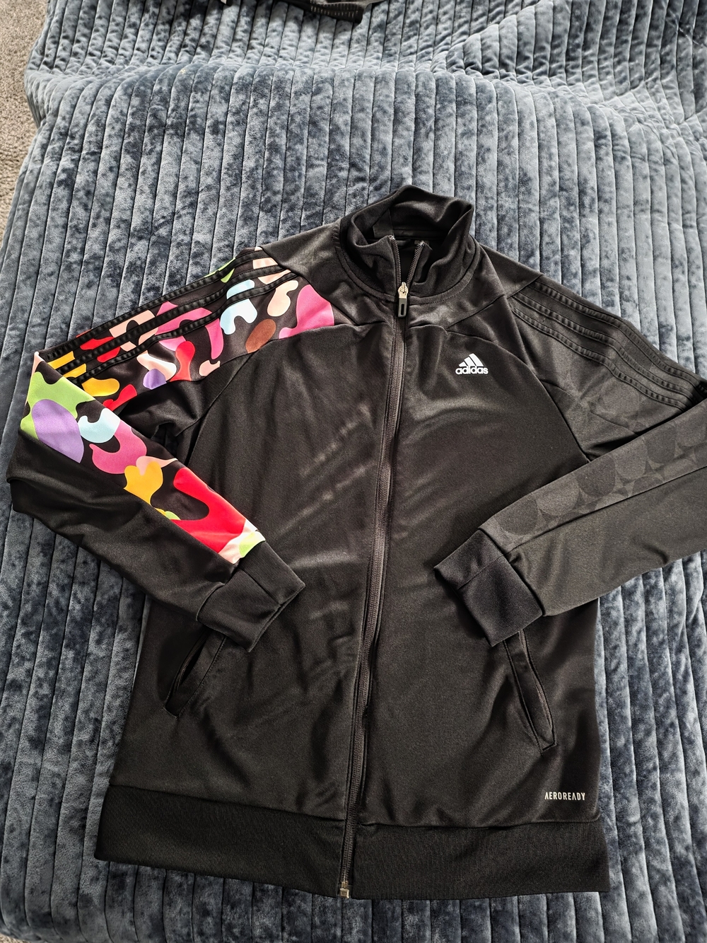 adidas Black Track Jacket with Multicolor Camouflage Sleeve